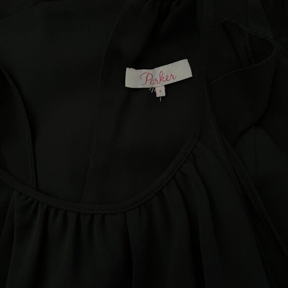 New Parker Phoenix Black Fit Flare Sleeveless Ruffled Mini Dress 4 - Picture 7 of 8